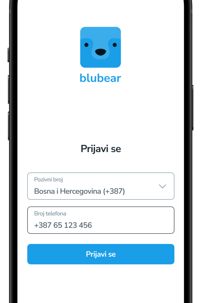 Blubear aplikacija - prijava